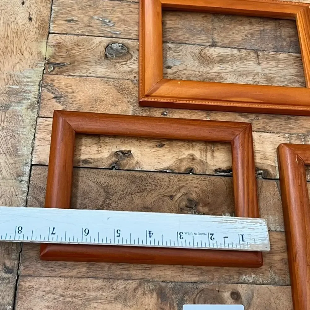 Set Of Three Solid Wood Picture Frames No Glass Light Brown Tone